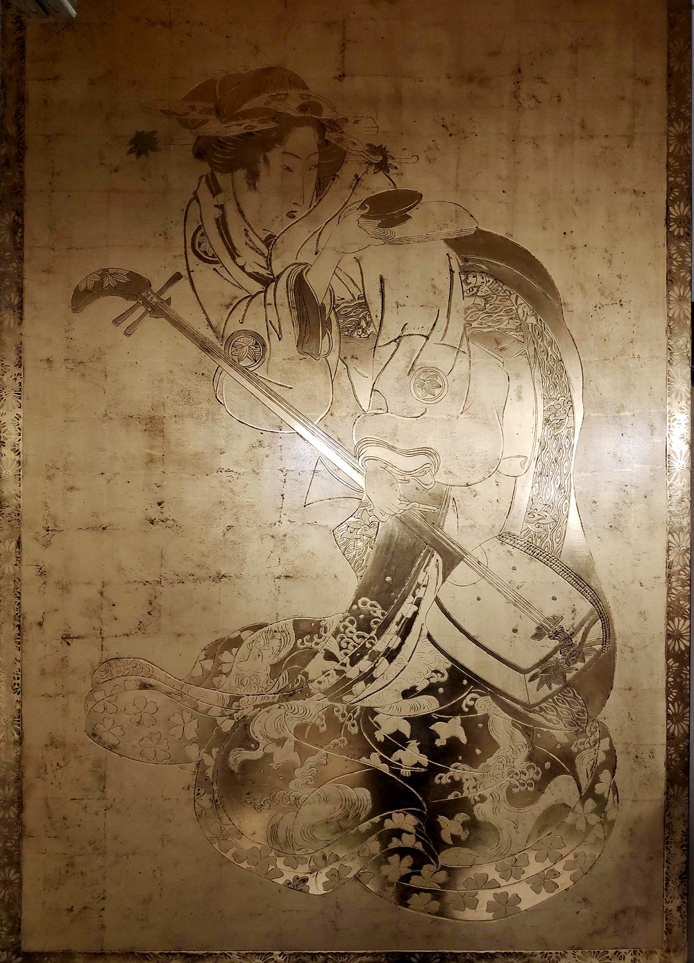Ukiyoé copie de gravures japonaises anciennes dorure traditionnelle , dim 90 x 135 cm