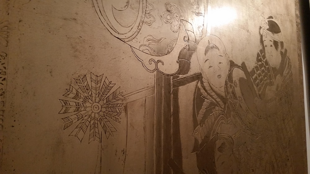 Ukiyoé copie de gravures japonaises anciennes dorure traditionnelle , dim 90 x 135 cm